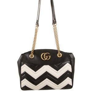 GUCCI Matelasse Marmont Black/White Chevron w Gold hardware.